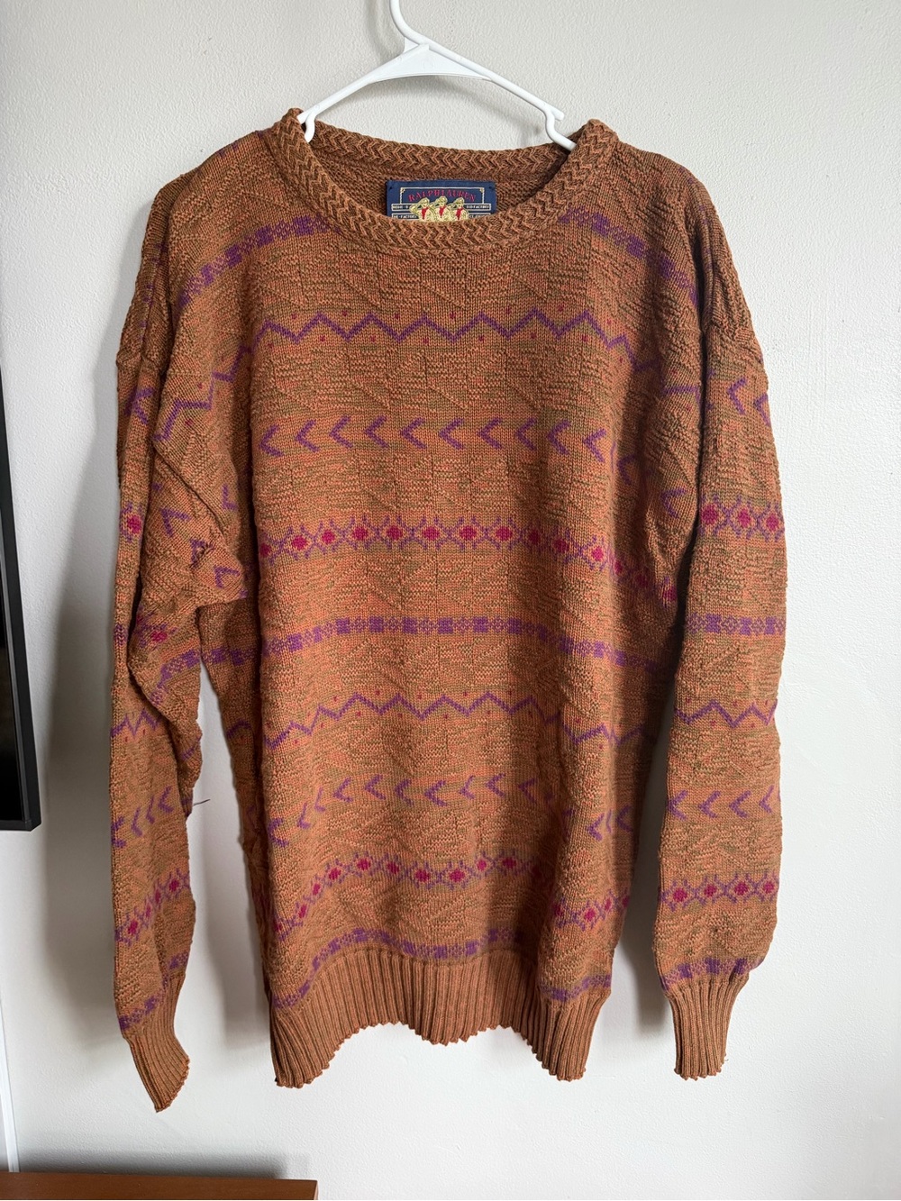 Vintage Ralph Lauren Chaps Boy Scout Tag Crewneck Sweater L Made in USA Cotton